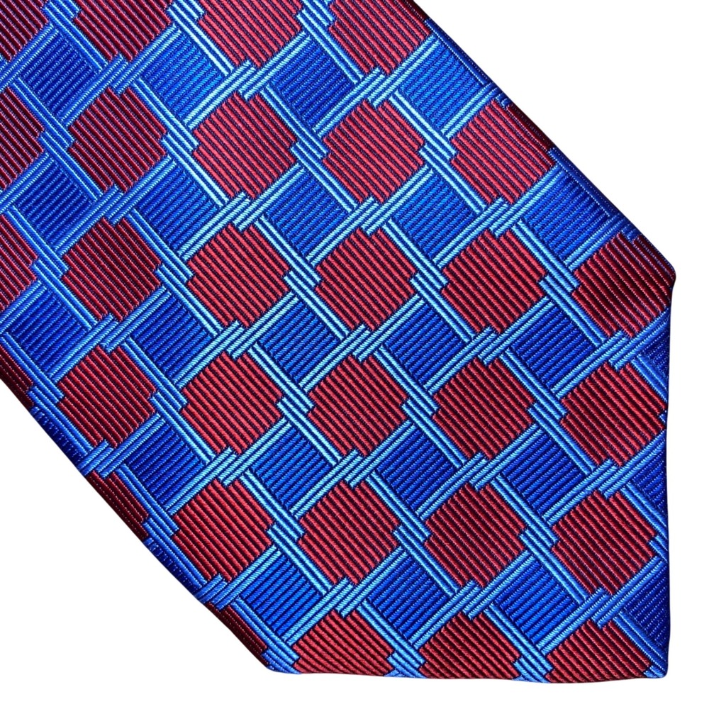 Robert Talbott Best of Class Nordstrom Red Blue Geometric Silk Tie Hand Sewn USA